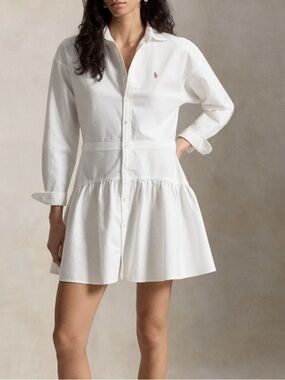 Ralph Lauren White Cotton Button-Front Mini Shirt Dress